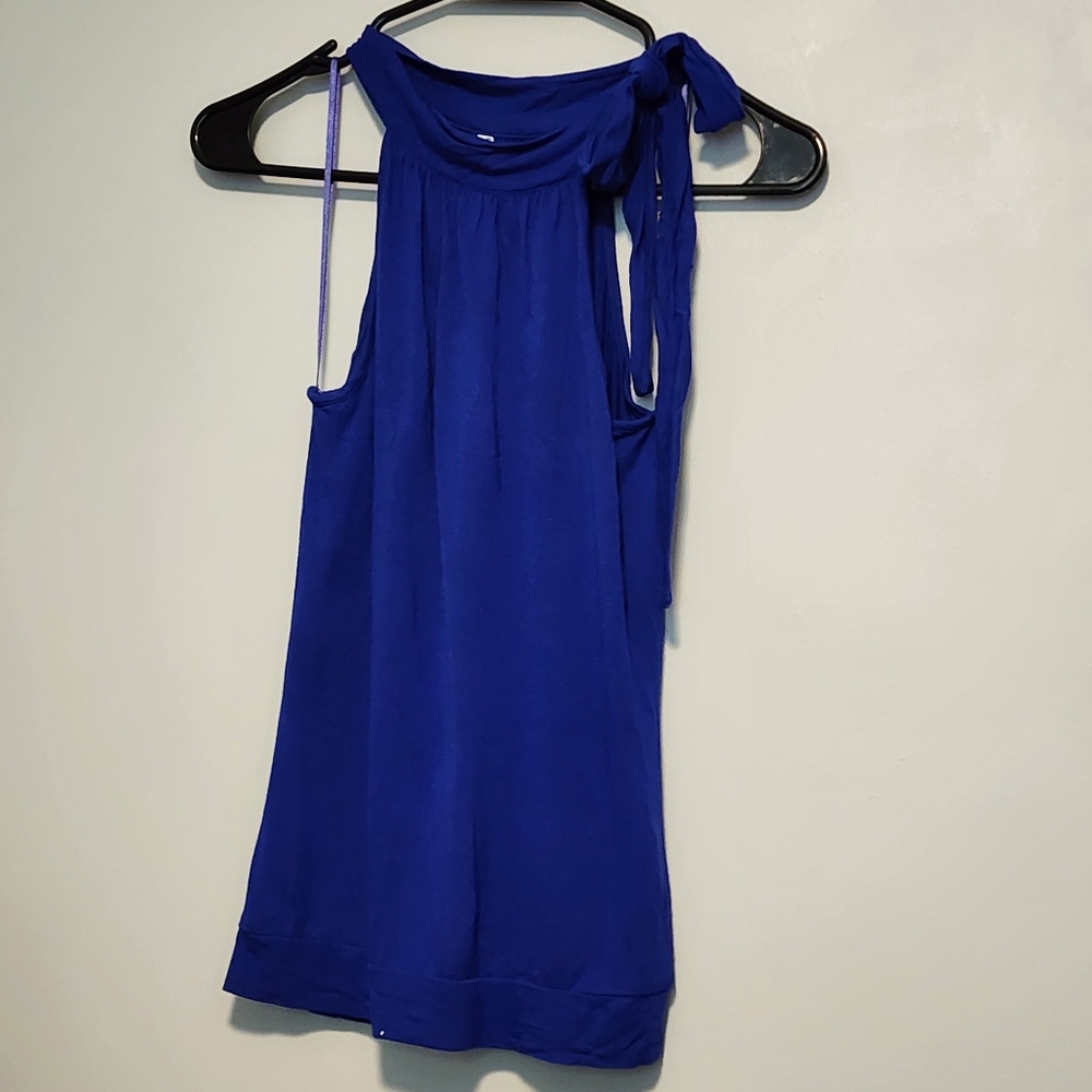 Blue Sleeveless Top with Bow Detail